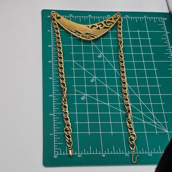 Vintage Gold-Tone Statement Necklace Filigree Enamel Design Chain - Picture 5 of 6